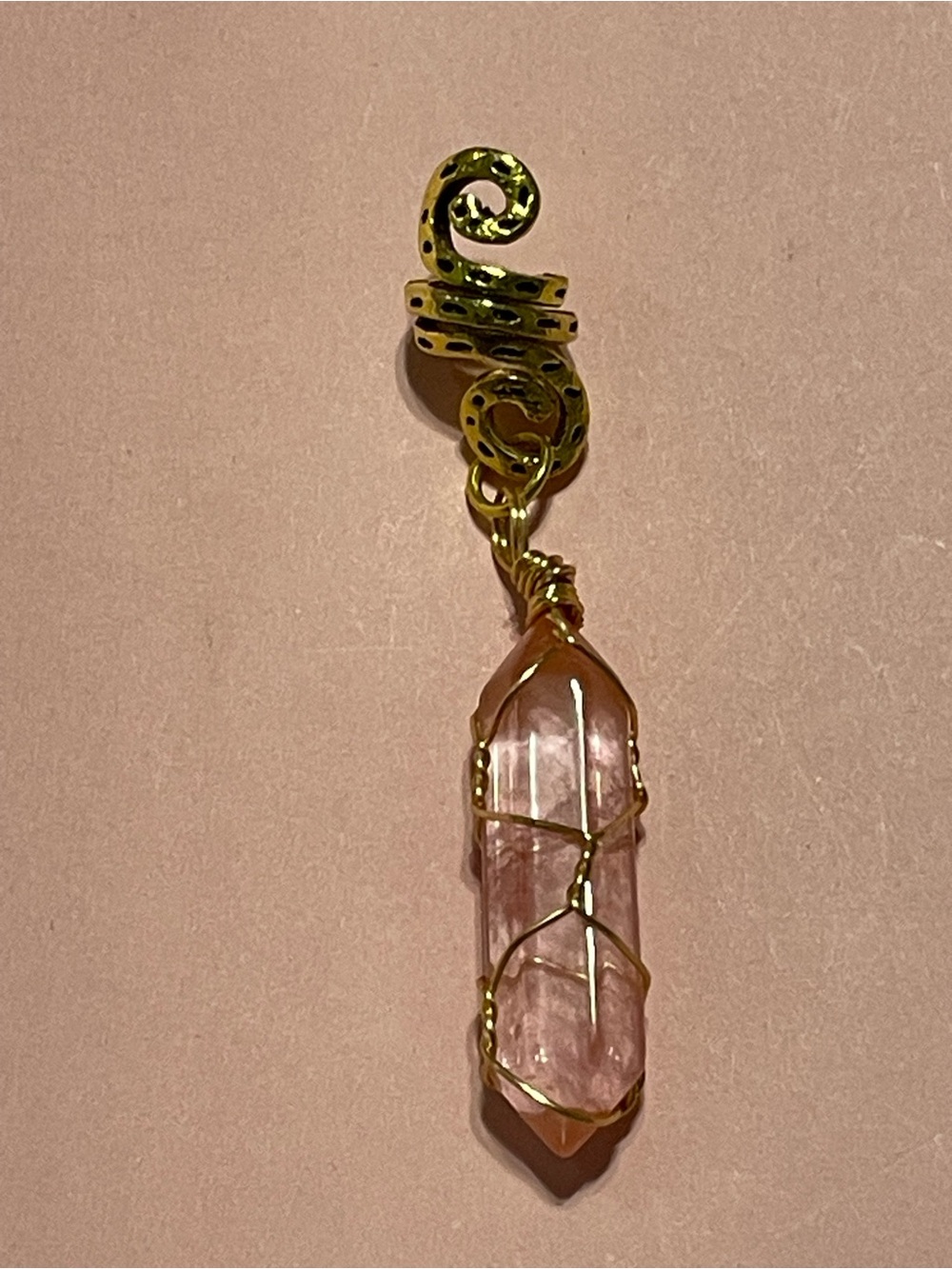 Gold Tone Pink Crystal Pendant #9106